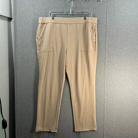 Isaac Mizrahi Live! Petite Crepe Knit Straight Leg Pant Cool Khaki, Petite 1X - Picture 1 of 8